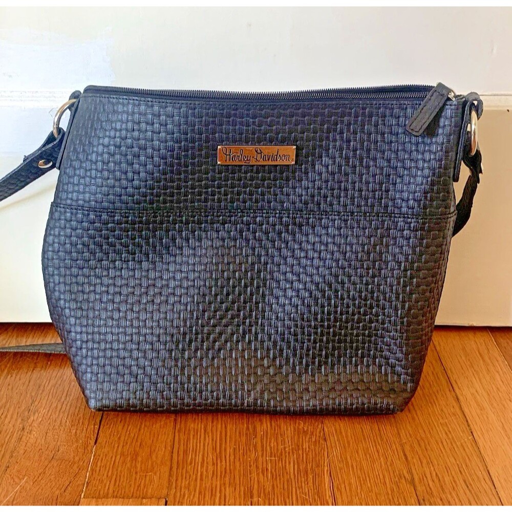 Harley-Davidson Black Leather Crossbody Shoulder Bag 12x10" Biker Bag